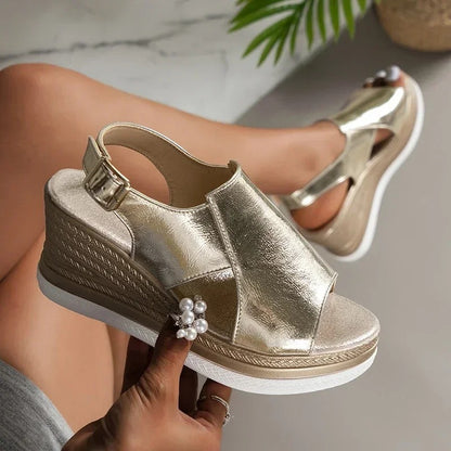 Roman Step Back Strap Wedge Platform Sandals