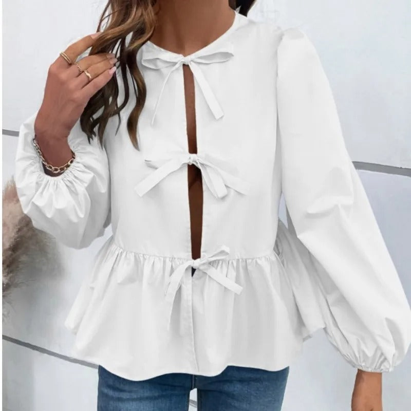 Bow Tie Puff Sleeve Blouse