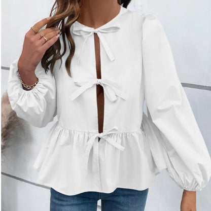 Bow Tie Puff Sleeve Blouse