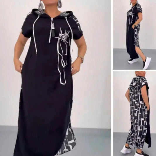 Hooded Patchwork Maxi Dress