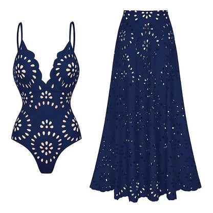 Flaxmaker Floral Hollow Swimsuit