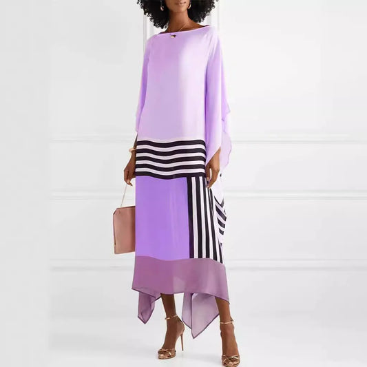 Elegant Boho Striped Patchwork Maxi Dress