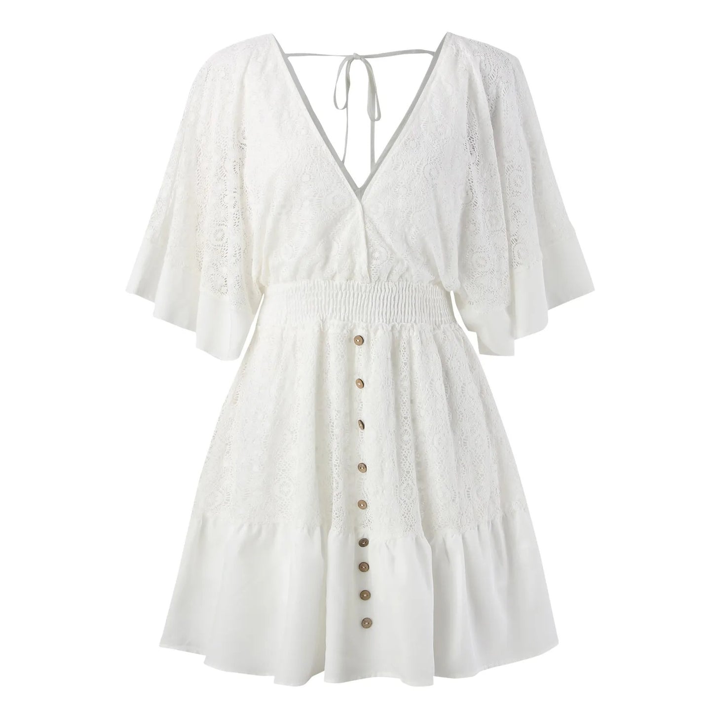 Elegant Crochet Ruffle Summer Mini Dress