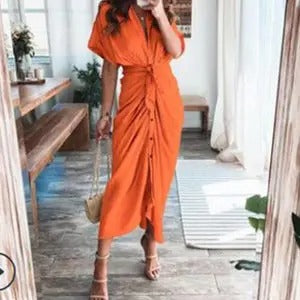 Boho Print Irregular Pleat Summer Dress