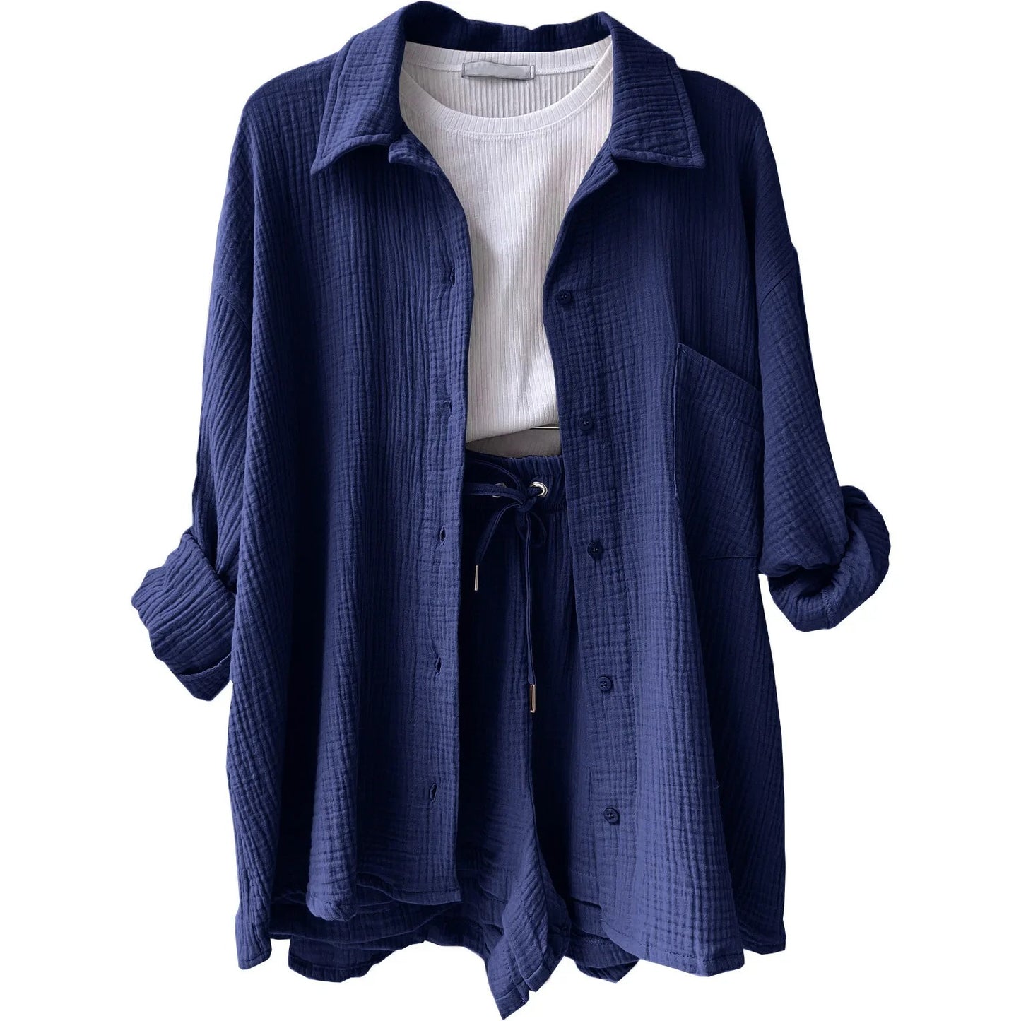 Two-Piece Button Up - Shorts & Vest Blouse