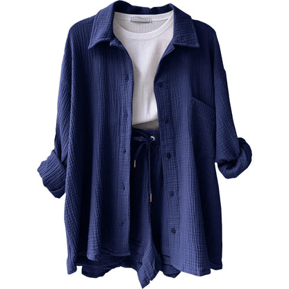 Two-Piece Button Up - Shorts & Vest Blouse