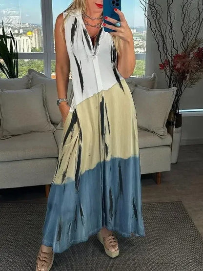 Stylish Sleeveless Panel Pocket Dress