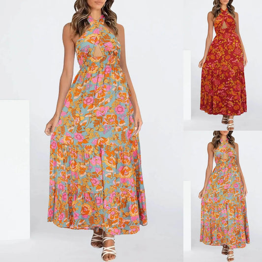 V-Neck Wrap Hollow Out Maxi Dress