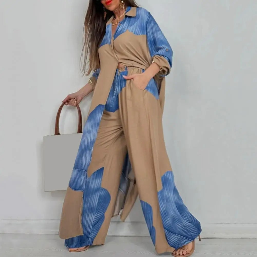 Chic Contrast V-Neck Suit