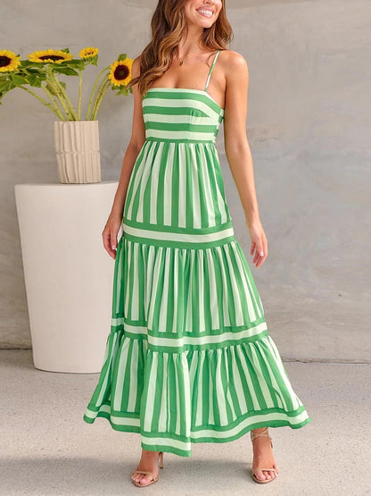Chic Striped Tiered Midi Slip Dress