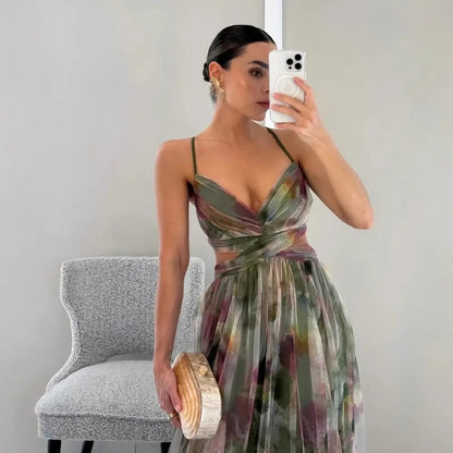 Lace Halter Mesh Dress