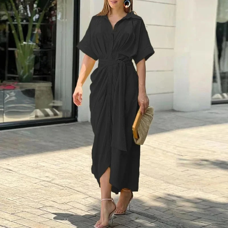 Autumn Elegance Printed Shirt Dress
