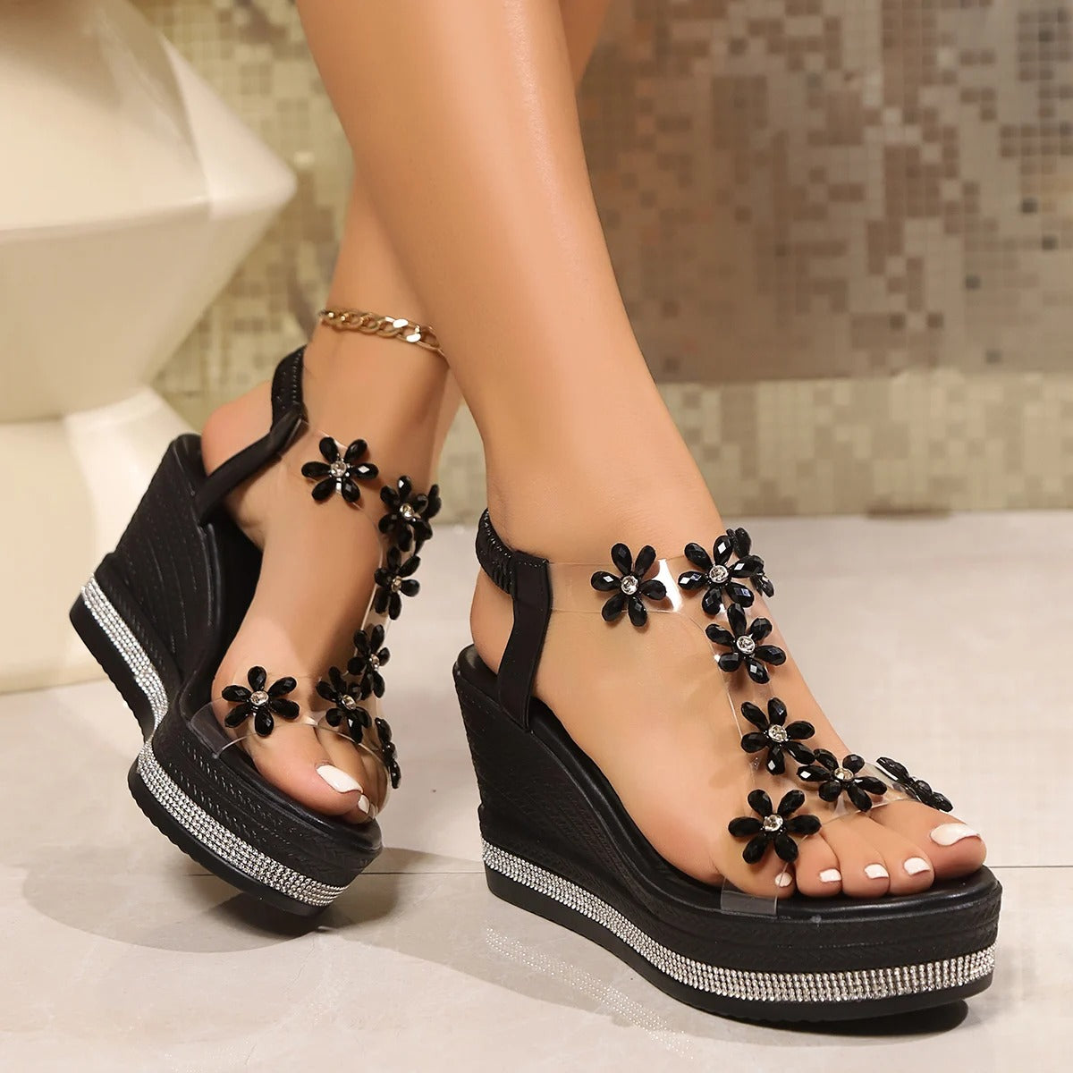Crystal Platform Summer Sandals