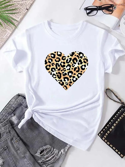 Funny Leopard Heart Print T-Shirt