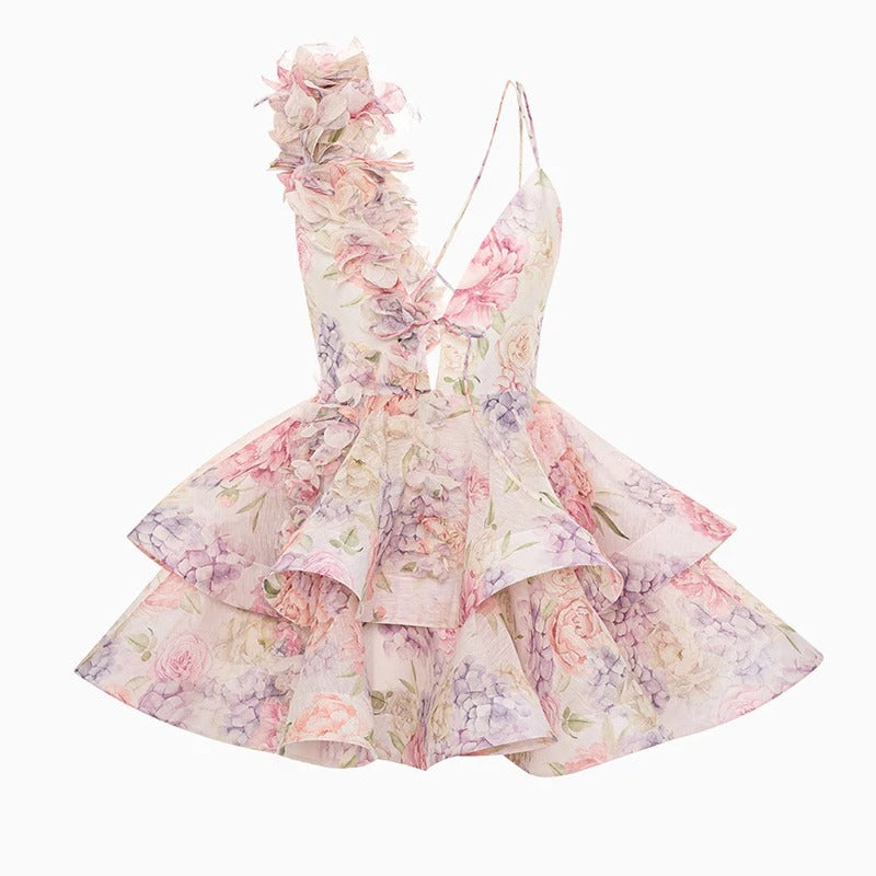 3D Floral Backless Halter Dress