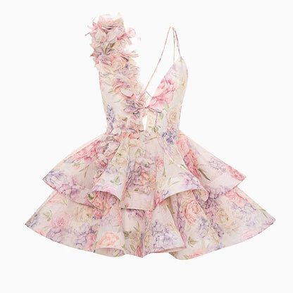 3D Floral Backless Halter Dress
