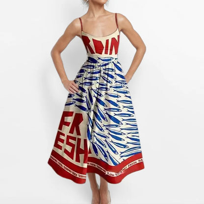 Fish & Shrimp Print Maxi Dress