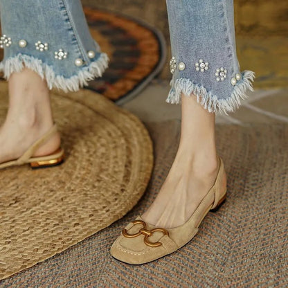 Retro Suede Slingback Office Flats
