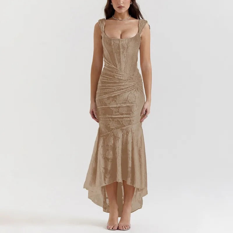 Elegant Backless Pleated Evening Dress