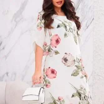 Elegant Printed Chiffon Round Dress
