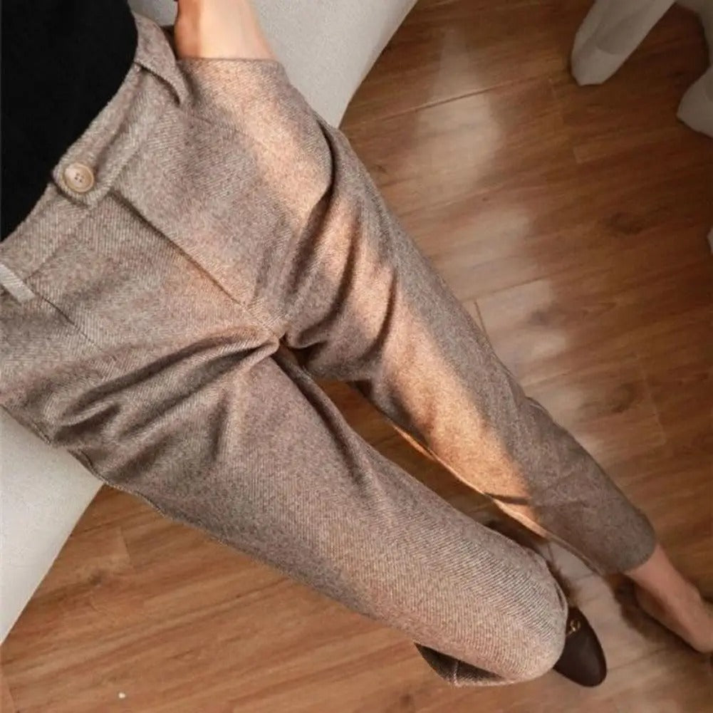Women’s High-Waist Herringbone Slim Fit Trousers