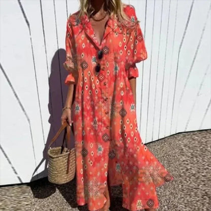 V-neck Bohemian Shirt Dress