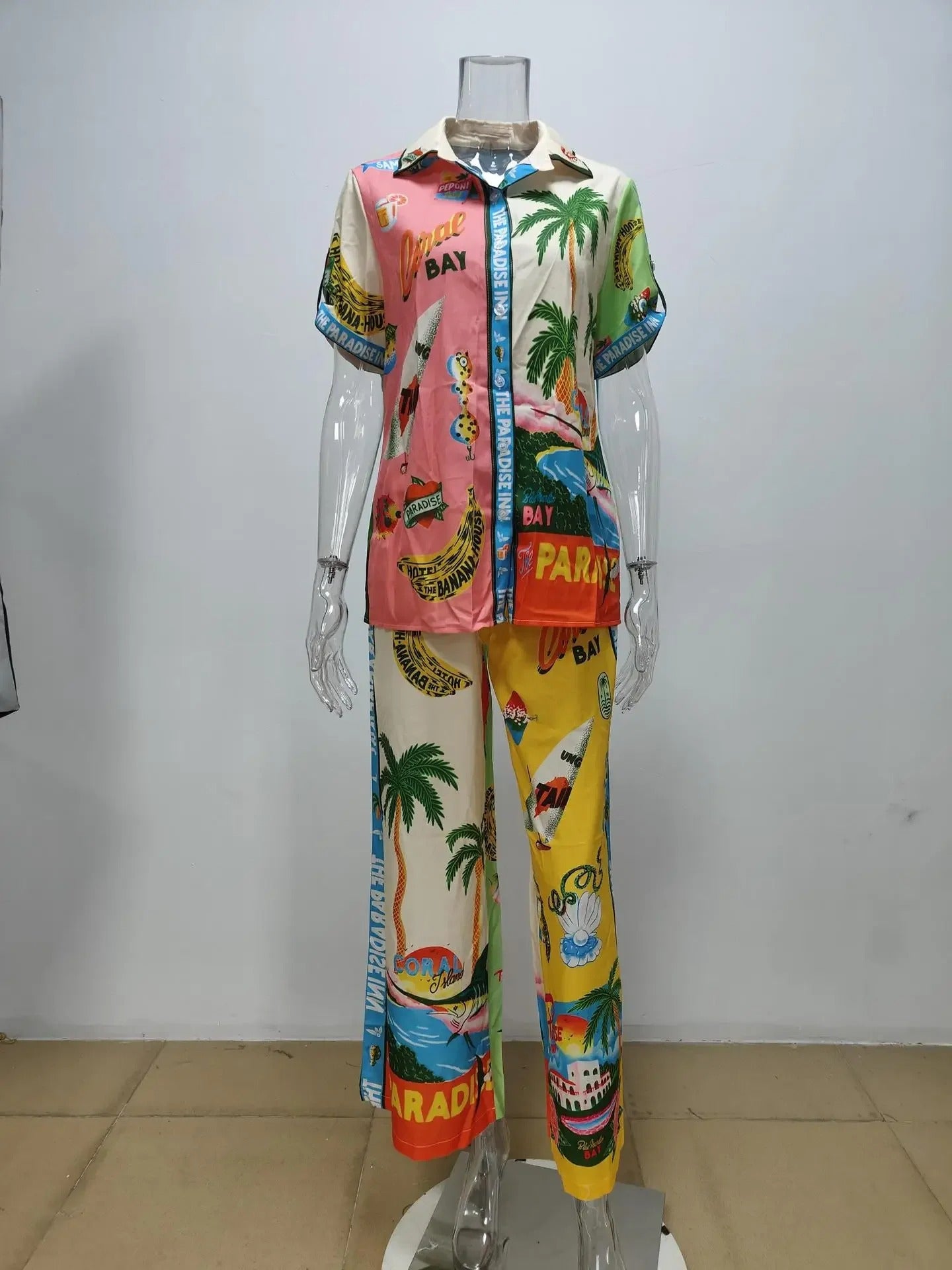 Vibrant Colorblock Wide-Leg Two-Piece Set