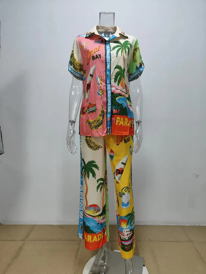 Vibrant Colorblock Wide-Leg Two-Piece Set
