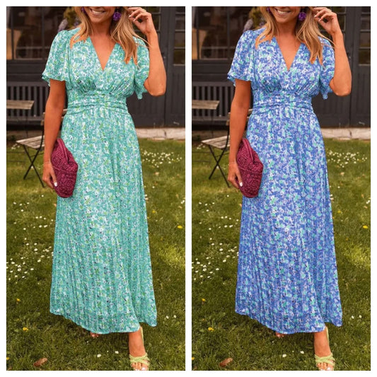 Elegant Floral V-neck Beach Dress
