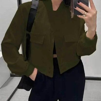 Stand Collar Pocket Jacket for Women