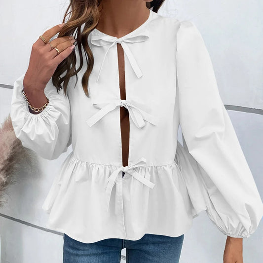 Bow Tie Puff Sleeve Blouse