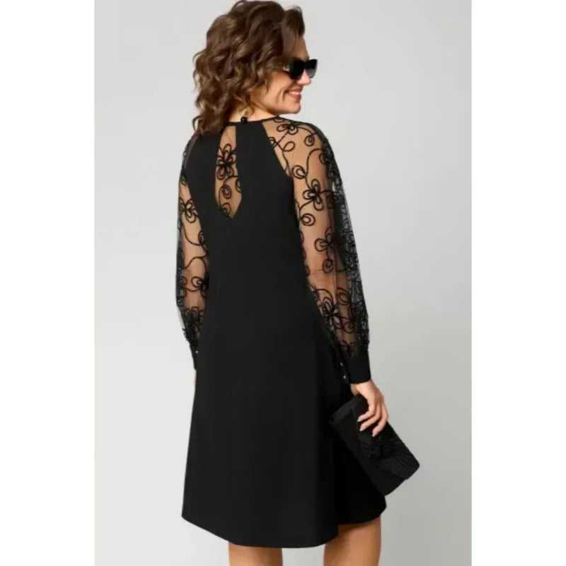 Elegant Black Lace Patchwork Party Dress