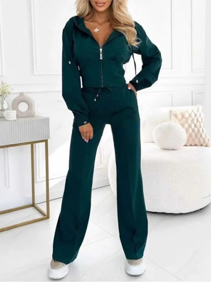 Hooded Zipper Sweatsuit Set