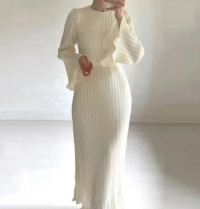 Pleated Flare Sleeve Maxi Dress