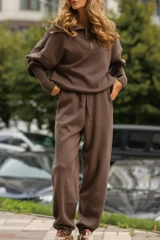 Zipper Hoodie & Sweatpants Set for Women