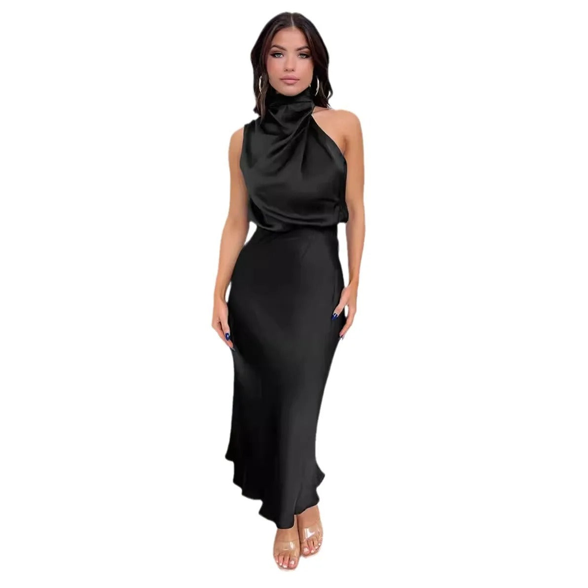 Chic Satin Sequin Evening Dress