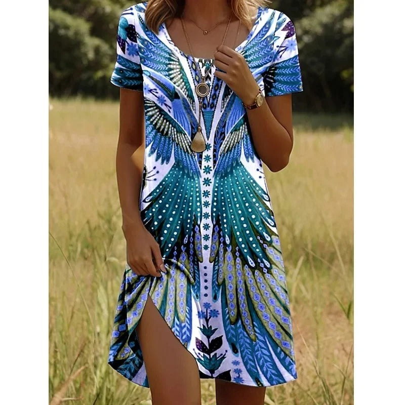 Floral Print Round Neck Summer Dress