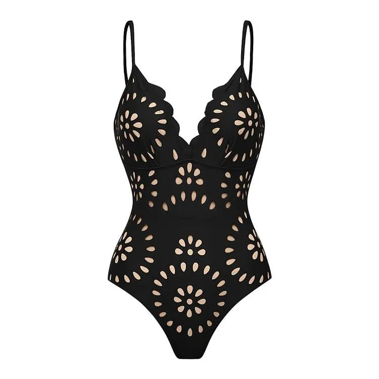 Flaxmaker Floral Hollow Swimsuit