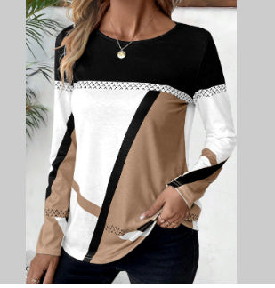 Pullover Round Neck Geometric Print Top
