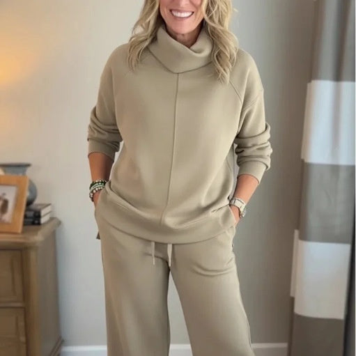 Women's Casual Two-Piece Set Hooded High-Neck Top