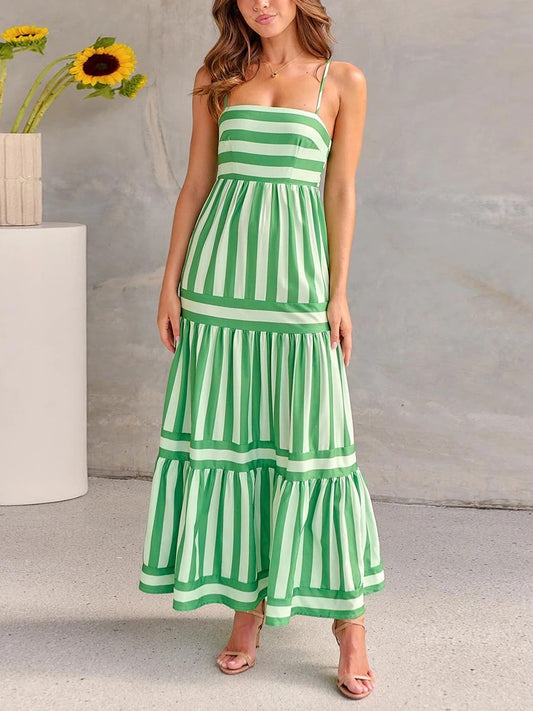 Chic Striped Tiered Midi Slip Dress