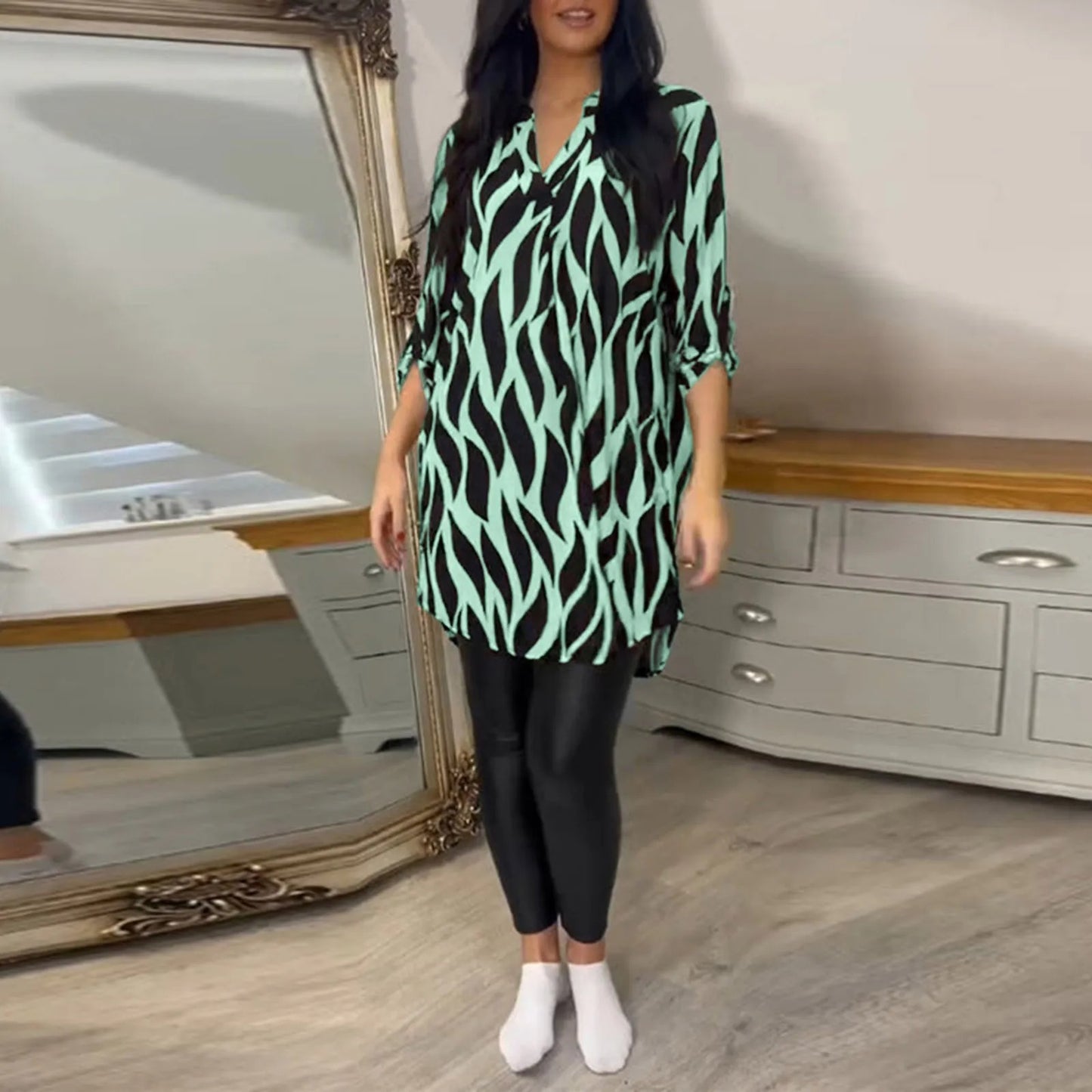 Printed Chiffon Notch Shirt