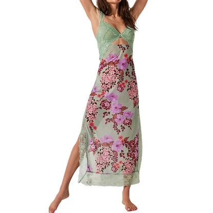 Rose Whisper Lace Floral Slit Dress