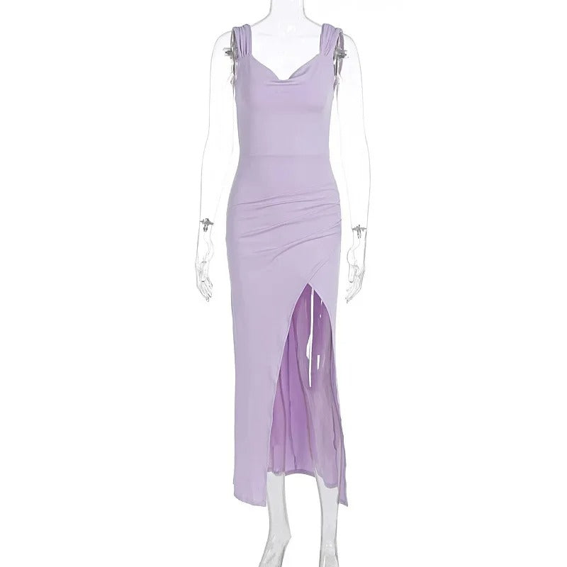 Backless Slit Empire Waist Dress