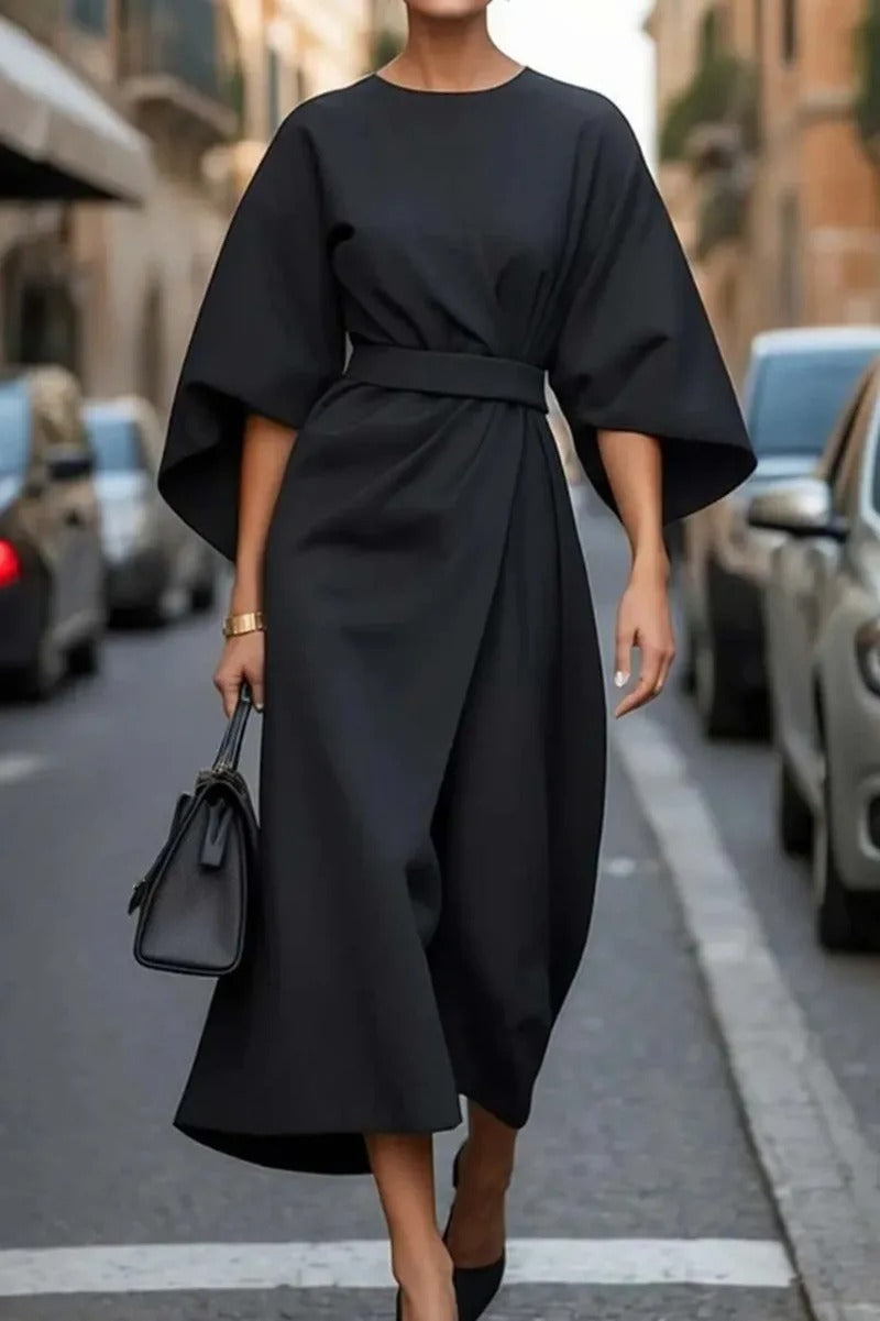 Chic Women’s Solid Color Bat Sleeve Dress