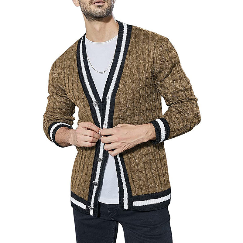Men’s Color Block Long Sleeve Knit Sweater Jacket