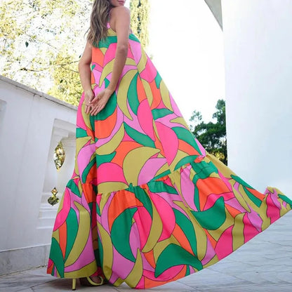 Euro Chic Backless V-Neck Maxi Dress