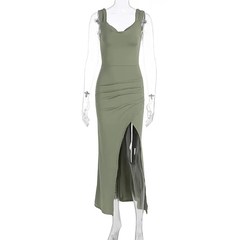 Backless Slit Empire Waist Dress