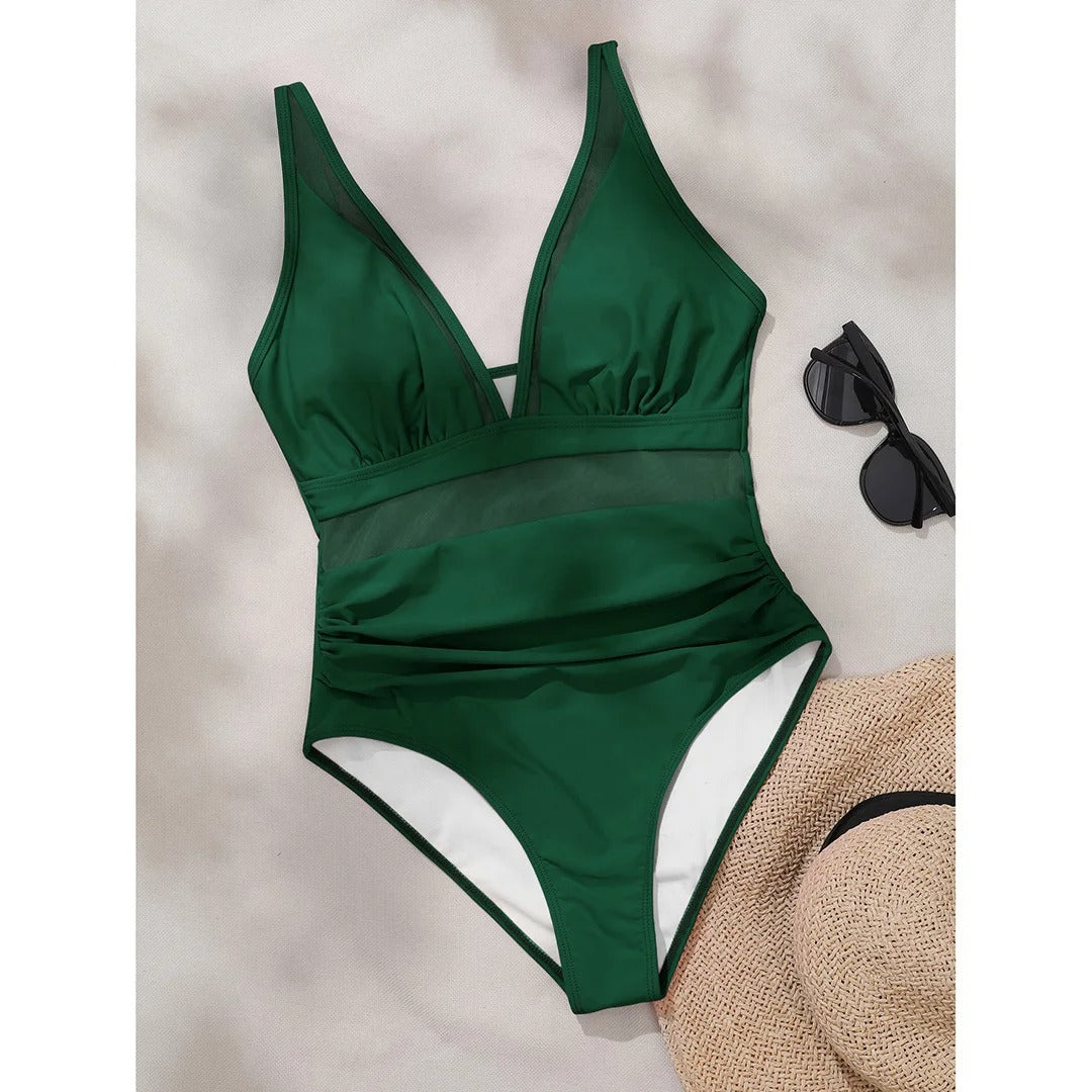 Sheer V-Neck One-Piece