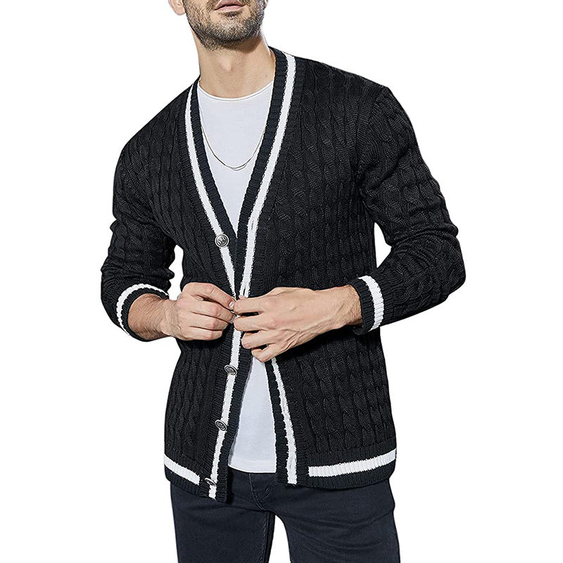 Men’s Color Block Long Sleeve Knit Sweater Jacket